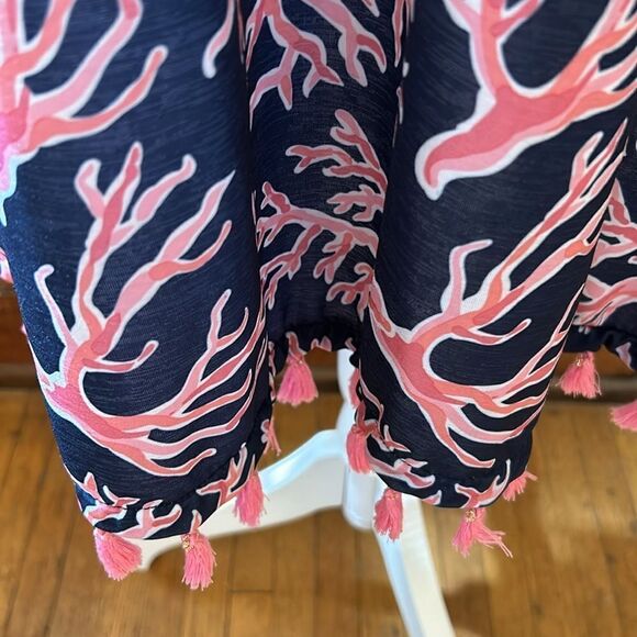 Simply Southern Naples navy pink short sleeve fringe dress Size S EUC - Picture 5 of 9